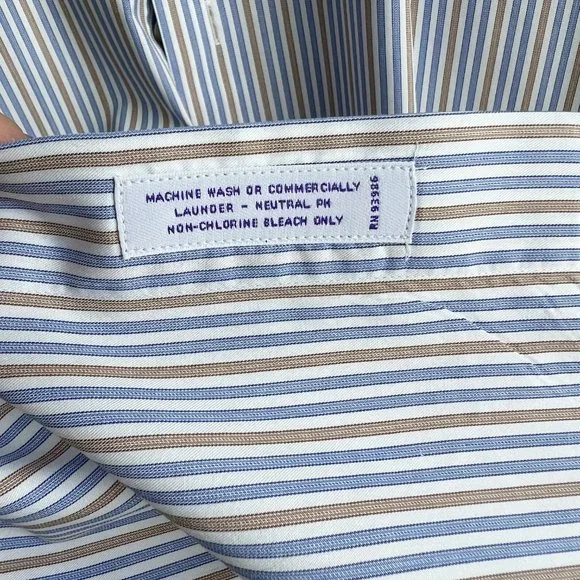 Brooks Brothers Men's Dress Shirt, Pinstripe blue and brown, Size 16-35 - Picture 3 of 7
